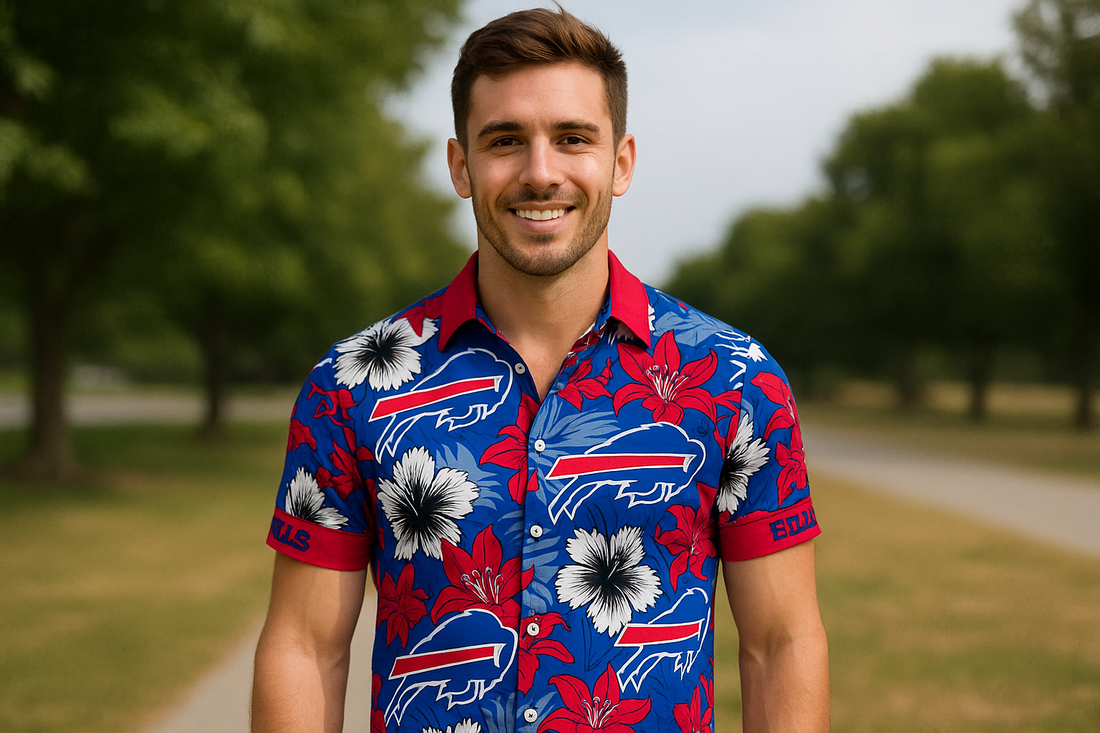 How to Style an NFL Hawaiian Shirt Like a Pro This Summer | Smiling in Style: Bills Hawaiian Shirt