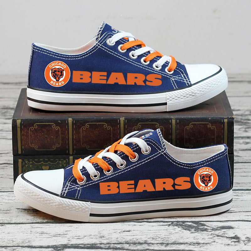 Chicago Bears Shoes unisex canvas sneakers navy blue with orange laces side view