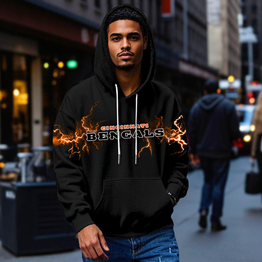 Orange Lightning Streetwear Pullover**