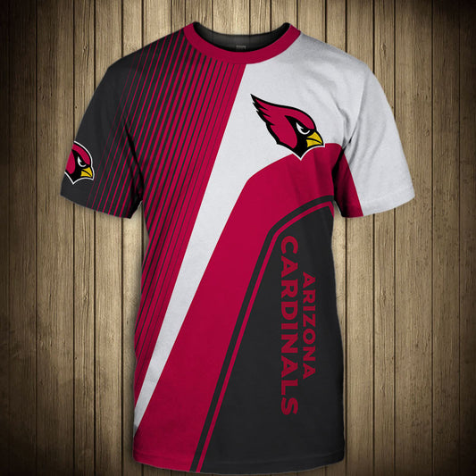 Front view of Men’s Arizona Cardinals T-Shirt – Striped Graphic Look featuring bold red and black diagonal stripes, Arizona Cardinals logo on chest, and modern athletic design – perfect for NFL fans.