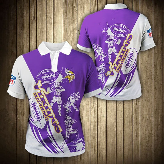 Men's Minnesota Vikings Polo Shirt with Skol Vikings graphic in Purple and white color – breathable fan apparel, sizes S to 5XL, made to order