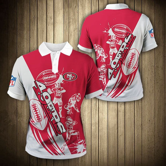 Men's San Francisco 49ers Polo Shirt with  in Red and white color – breathable fan apparel, sizes S to 5XL, made to order
