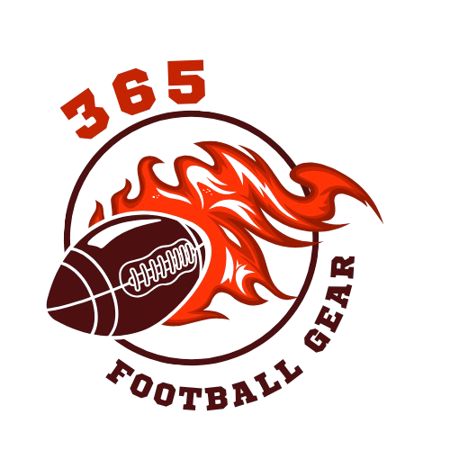 Logo for  Football Gear 365 with a football and flames on a white background